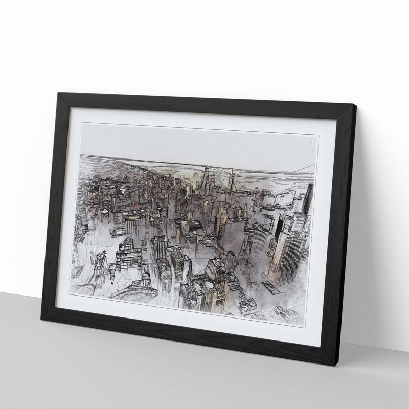 Flying over the Chicago Skyline in Abstract - Picture Frame Graphic Art Print, 40cm H x 60cm W x 2cm D, Black