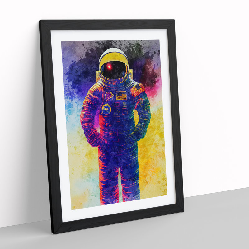 Astronaut In Watercolour No.4 - Single Picture Frame Painting, 64cm H x 46cm W x 2cm D, Black Framed