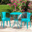 Bistro d'extérieur en métal bleu sarcelle, 3 pièces, thermolaqué, eau, table de 30 po, chaises profondes de 20,5 po, bleu sarcelle, chaises de 20 po, fer à repasser, durable, stable-639120808