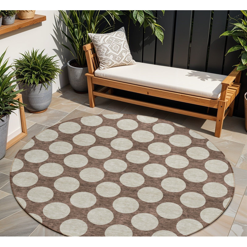Tapis rond lavable à pois 8 po brun et beige