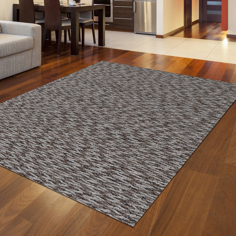 Tapis Lale tissé à la main en laine mélangée de Nouvelle-Zélande, couleur anthracite, Rectangle 8 pi x 10 pi