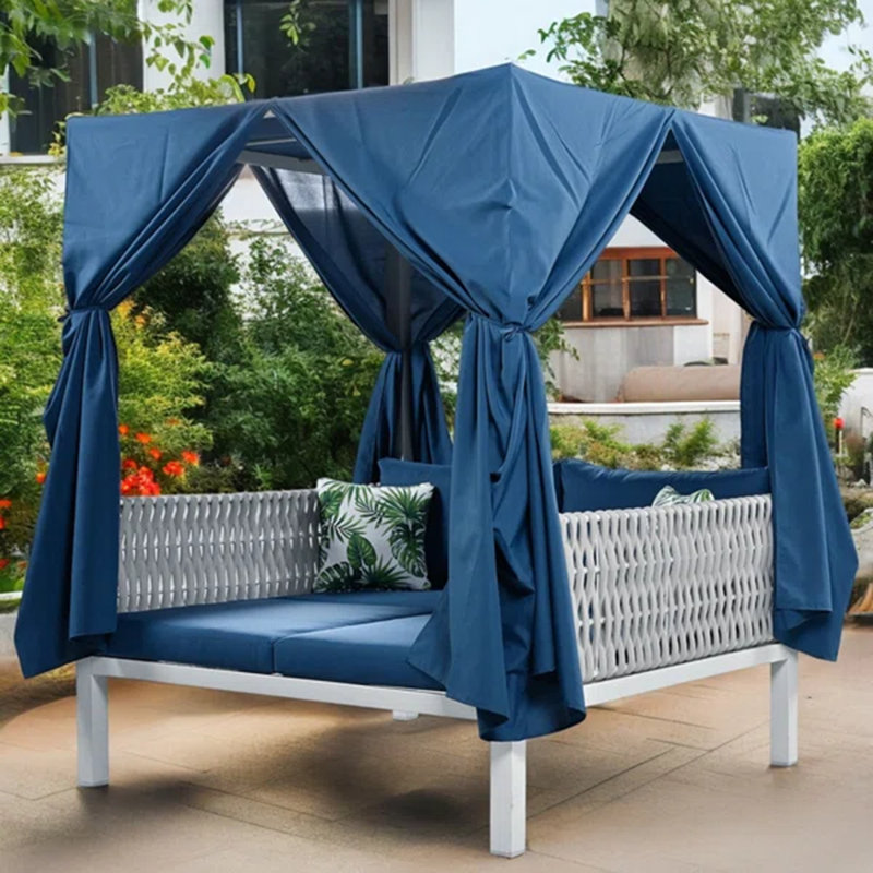 Kyelar 57.5'' Wide Patio Daybed with Cushions, Blue