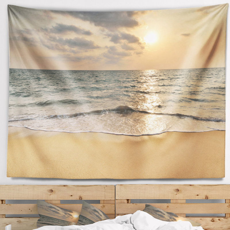 Tapisserie «Seascape Dark Tropical Beach» au coucher du soleil, H 32 po x l 39 po