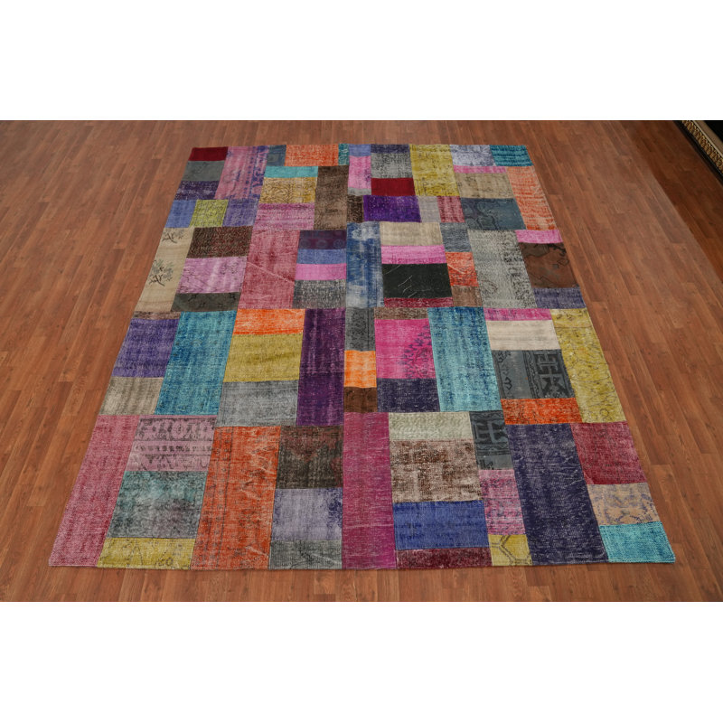 Wool Patchwork Distressed Area Rug 8x10