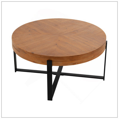 Table basse 33,8 po d'épaisseur rétro moderne avec plateau en bois de sapin et pieds croisés noirs