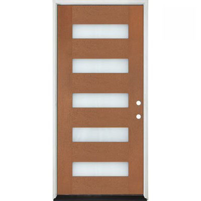 R400 Series Prehung Fiberglass 36 in. x 80 in. Left Hand Inswing Autumn Wheat Modern 5-Lite Frosted Glass