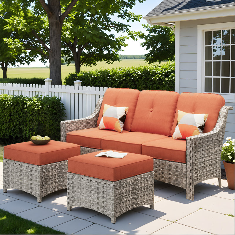 Shannyn 72.05'' Wide Straight Wicker Patio Sofa with Cushions, Red