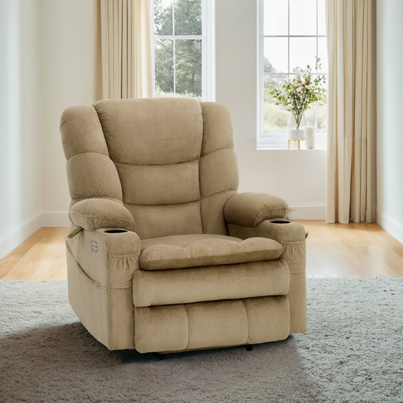 27.2" Extra Wide Dual Motor Power Recliner Lift Chair with Massage and Dual Heating, Infinite Position, Fabric, Beige