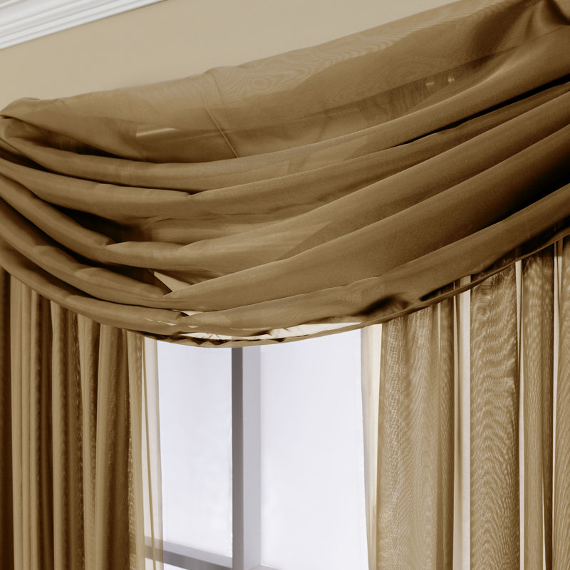 Ambrosius 100% Polyester Sheer Crushed Voile Solid Color Window Scarf , 56" W x 216" L, Desert