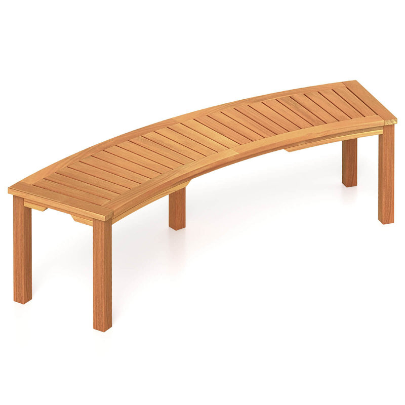 Solid Acacia Wood Curved Outdoor Bench with Slatted Seat