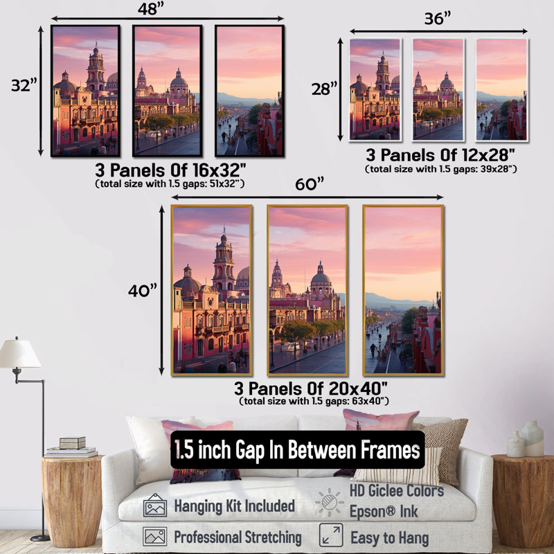 Zocalo, Mexique, paysage, ensemble d'art sur toile, Cadre naturel flottant, H 32 po x l 48 po x P 1 po