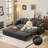 Full Size Pull Out Sofa Bed With Storage, Convertible Sleeper Sofa Bed With USB Ports Cup Holders, Corduroy Upholstered Couch With Chaise Lounge For Living Room, Guest Room, Dark Gray-1119800145