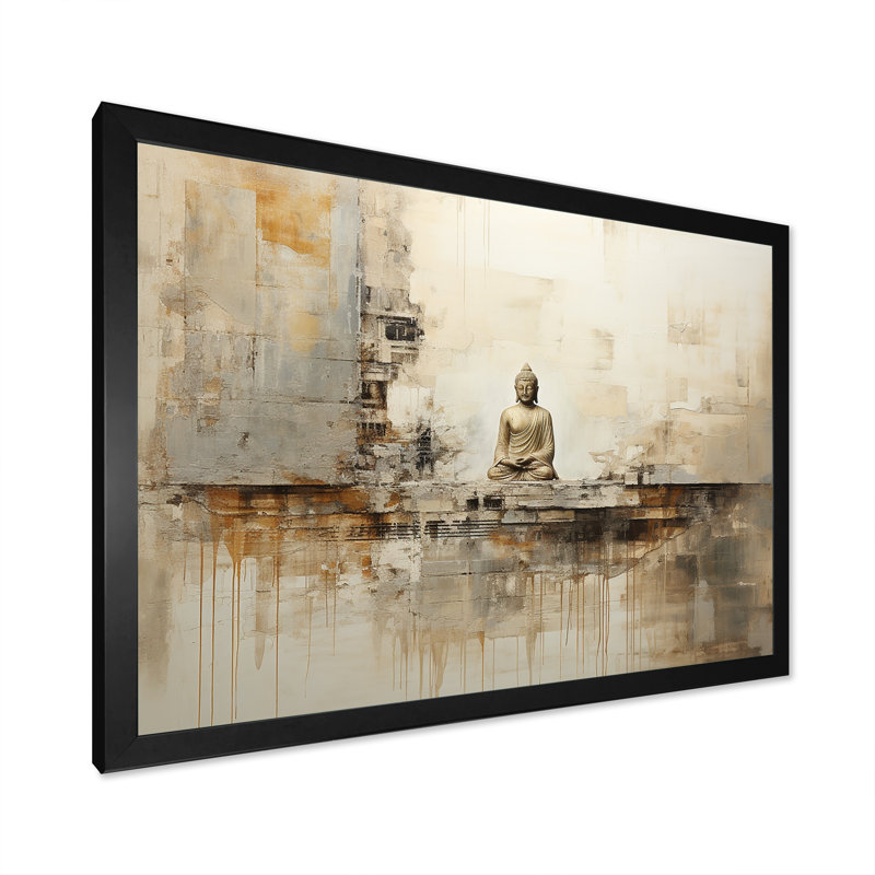 Statue de bouddhisme religieux II - art mural bouddhisme, H 12 po x l 20 po x P 1 po, Cadre simple noir