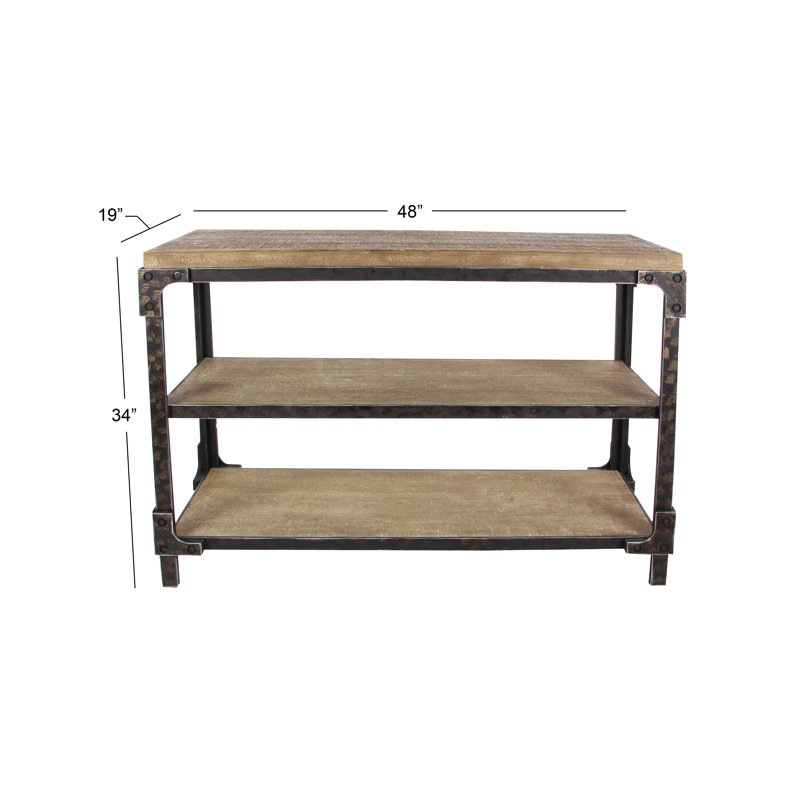 Brown Industrial Wood and Metal 3-Tier Console Table with Storage