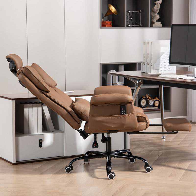 Fauteuil de bureau massant et inclinable à massage avec dossier pour soulager les maux de dos à 155 ° - Brun, Brun