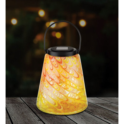 Murano Handcrafted Glass and Metal Solar Powered Decorative Outdoor Lantern