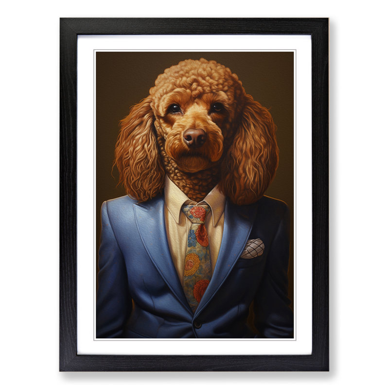 Poodle In A Suit - Single Picture Frame Print on Wood, 34cm H x 25cm W x 2cm D, Black