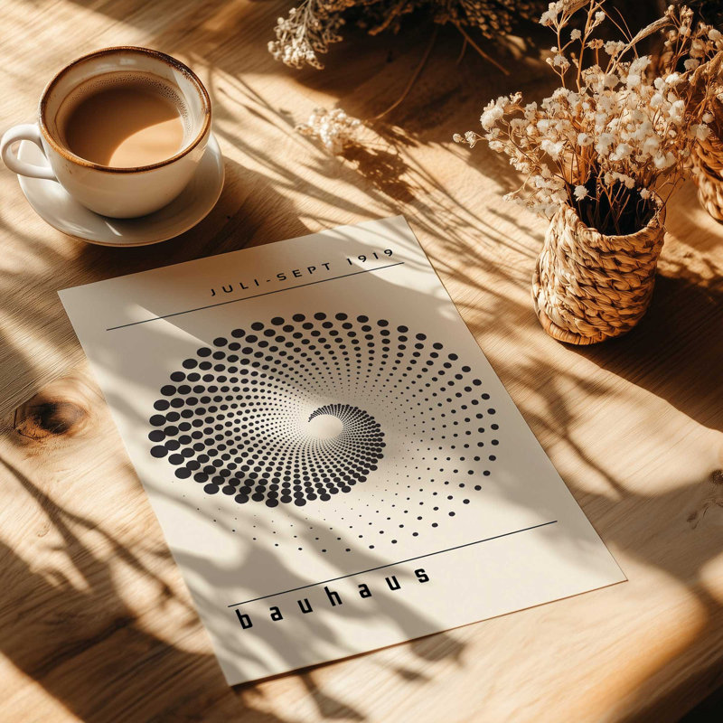Impression monochrome de courbes de Bauhaus, Bauhaus Revolution optique, Sans cadre, papier, H 14 po x l 11 po