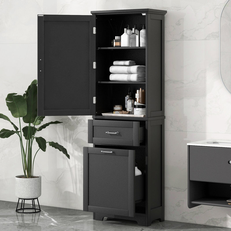 Tall Bathroom Storage Cabinet, Freestanding Storage Cabinet With Two Different Size Drawers And Adjustable Shelf, MDF Board With Painted Finish