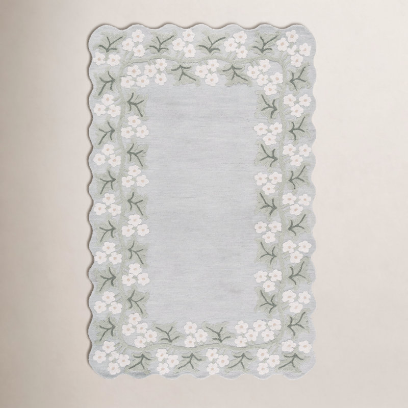 Tapis d'intérieur en laine et coton touffeté à la main Lenore Jardin, Rectangulaire 8 pi x 10 pi