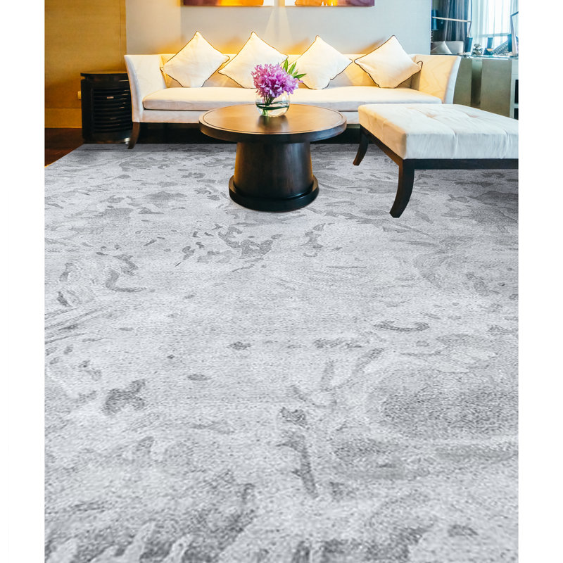 Tapis gris et argent noué à la main de haute qualité, Rectangle 3 pi x 5 pi 1 po