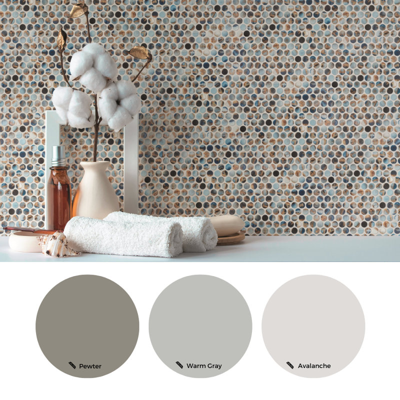 Eterna Penny 12"x12" Recycled Glass Mosaic Tile, Mauna Blis