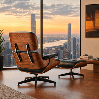 Fauteuil pivotant classique en cuir véritable avec repose-pieds pour maison moderne, fauteuil d'appoint en bois massif