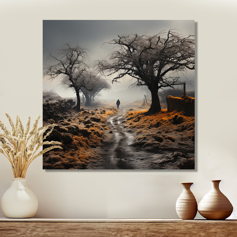 «Winter Loneliness Desolate Country Road», art mural campagne, Toile tendue, H 36 po x l 36 po x P 1,5 po