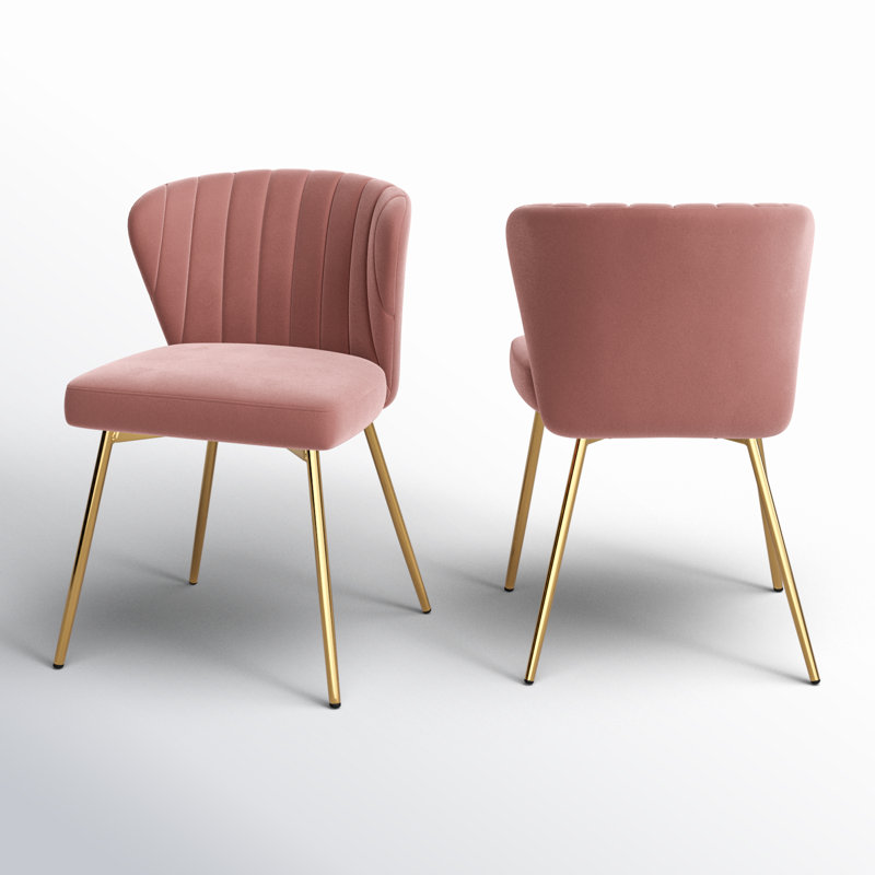 Chaise de salle à manger capitonnée en velours à oreilles moderne Euclid, Velours rose