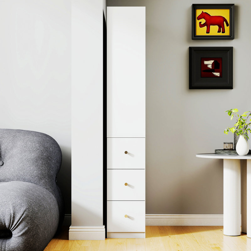 Vitrine, étagère à 4 niveaux, 3 tiroirs latéraux, Blanc