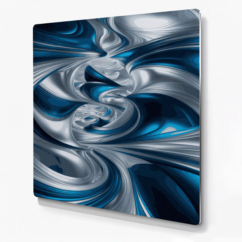 Abstrait paysage 38, art mural en métal bleu, H 32 po x l 32 po