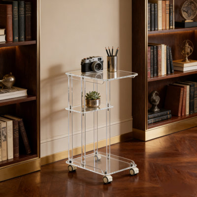 3-tier Clear Acrylic Rolling Side Table With Lockable Casters | Modern Minimalist End Table For Living Room, Bedroom & Office
