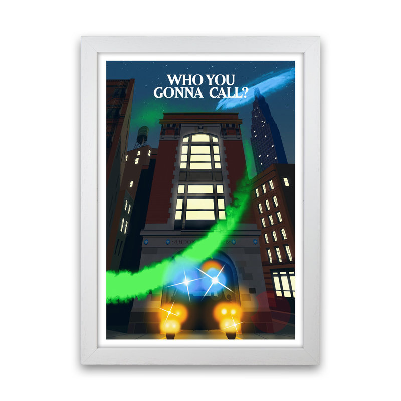 Ghostbusters Night by Richard O'Neill - Print, 63cm H x 46cm W x 3cm D, White Framed