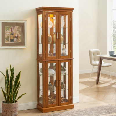 Lighted Curio Display Cabinet With Adjustable Shelves And Mirrored Back, Ideal For Showcasing Collectibles And Beautifying Home Interiors