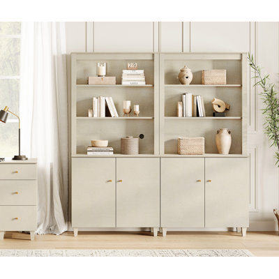 Lysiane 71 Inches Tall Bookcase With Doors, 5-Tier Bookshelf With Storage Cabinet For Home Office, Living Room, 71" Wide, 2 Column
