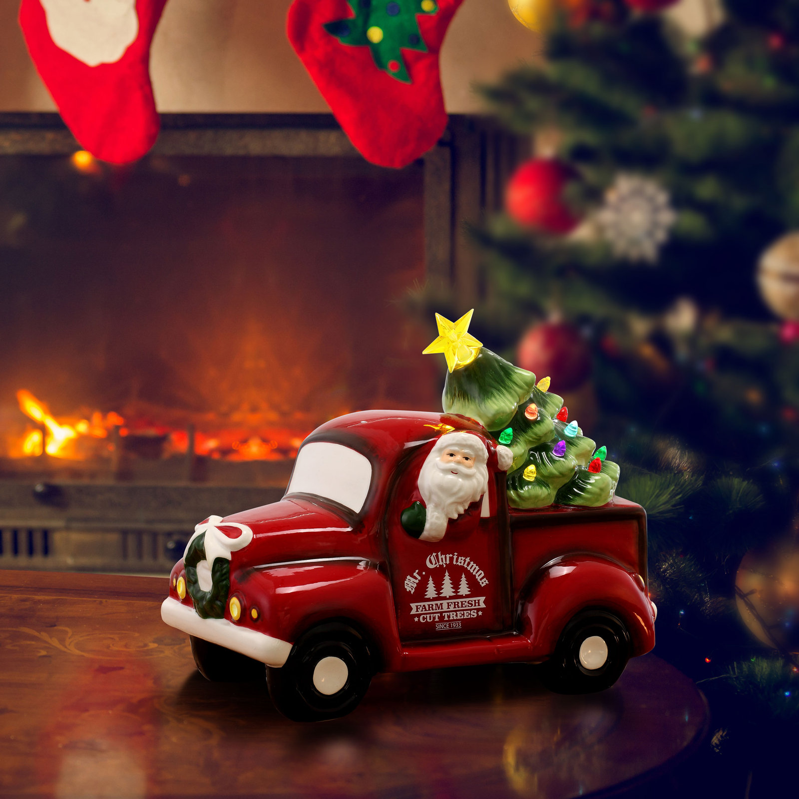 Nostalgic Ceramic Truck - White Santa, 8" H x 10" W x 6.3" D