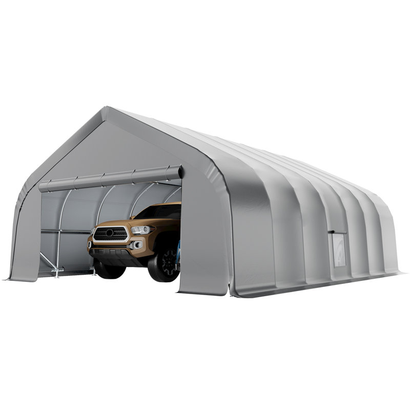 20 Ft. W X 30 Ft. D  Heavy Duty Carport, Arc-shaped Portable Car Canopy Tent,  Waterproof Uv Protected With Sidewalls & Roll-up Doors, Easy Installation For Car Boat Truck , All-season Fabric Car Tent Outdoor Shelter