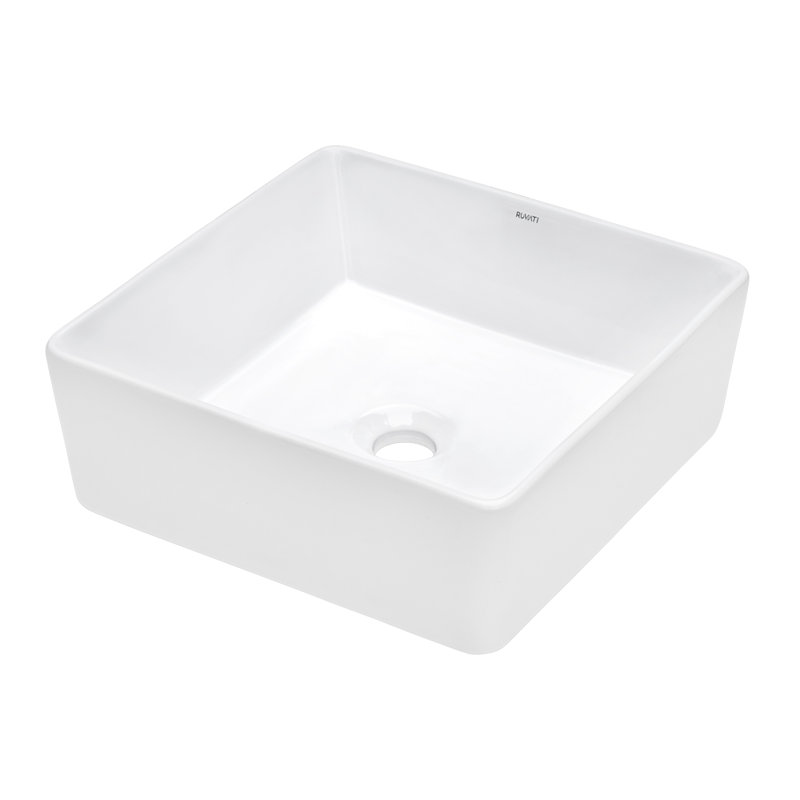 Ruvati 15 x 15 inch Bathroom Vessel Sink Gold Patterned Above Counter Porcelain Ceramic, Rose Gold/White
