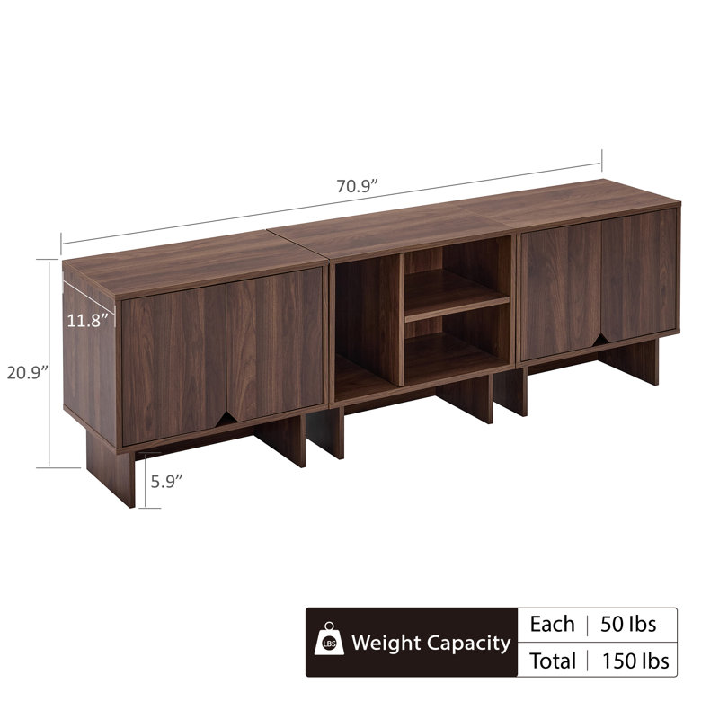  Zeno Modular TV Stand for TVs up to 75", 20.9"H x 70.9"L x 11.8"W, Walnut