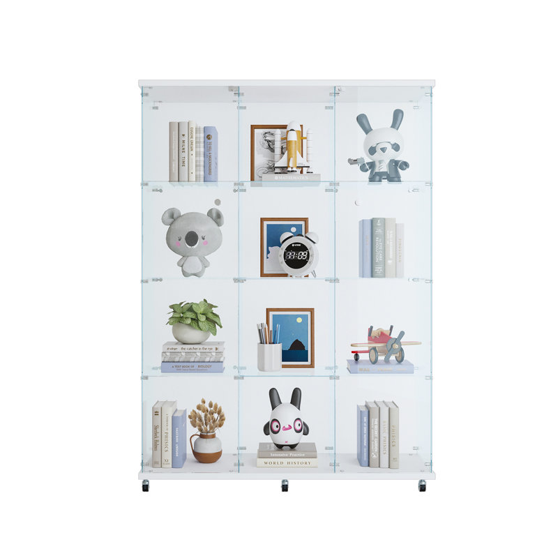 Vitrine à 3 portes avec 4 tablettes en verre, White