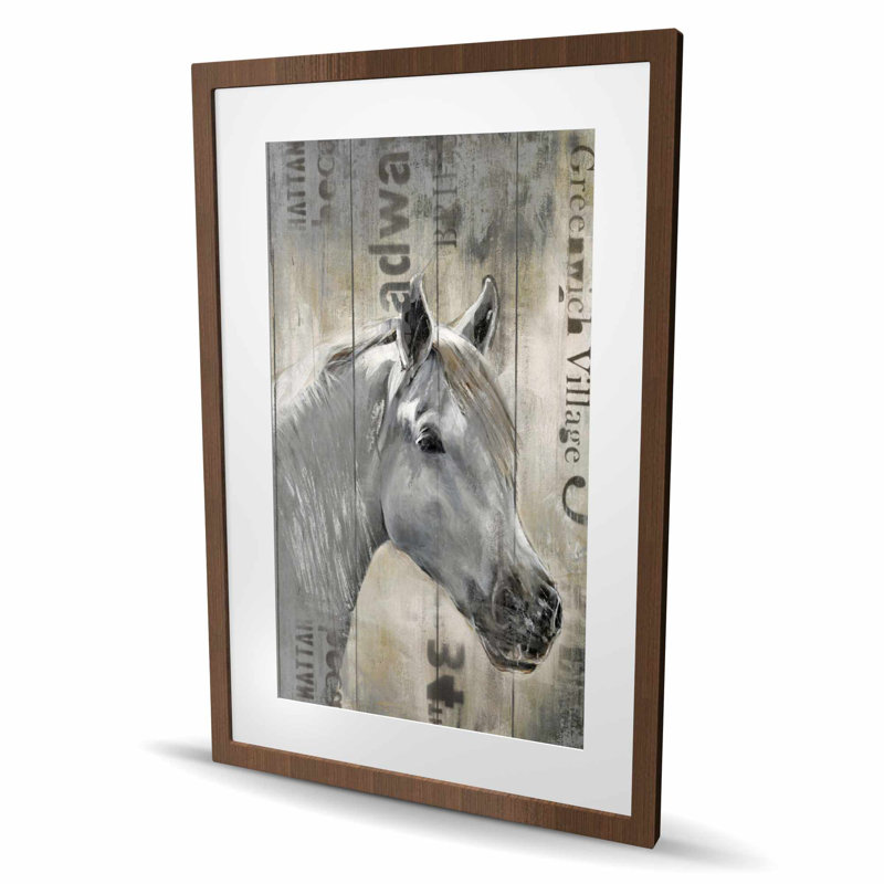 Cheval blanc rustique - reproduction encadrée pour la décoration intérieure