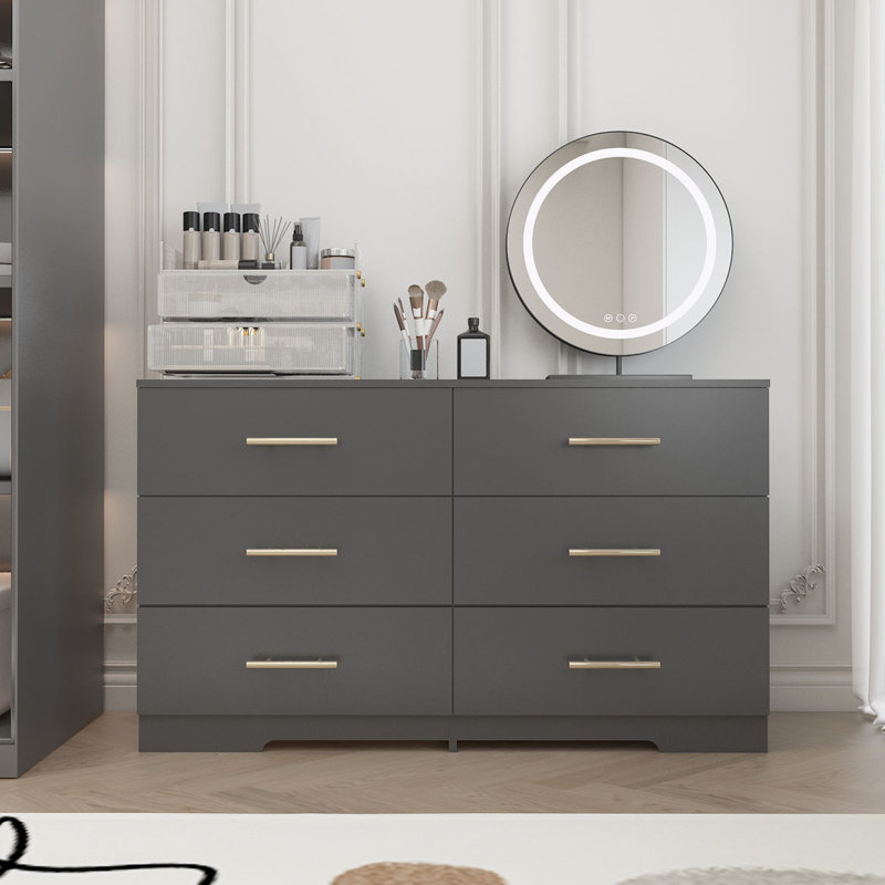 Stoddard Wood Storage Dresser with 6 Drawers, Black