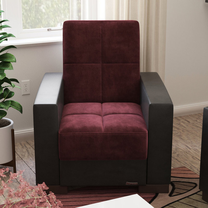 Fauteuil rembourré avec rangement en microfibre - noir et bourgogne pour la pièce fonctionnelle de décoration intérieure