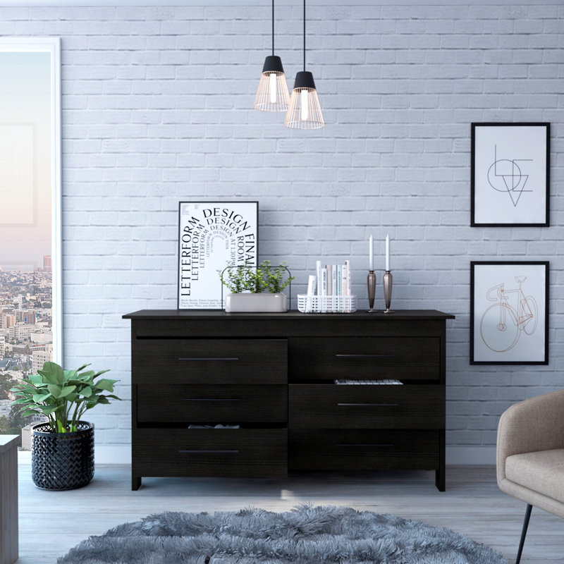 Commode rectangulaire à 6 tiroirs Southington - Wengé noir, Noir