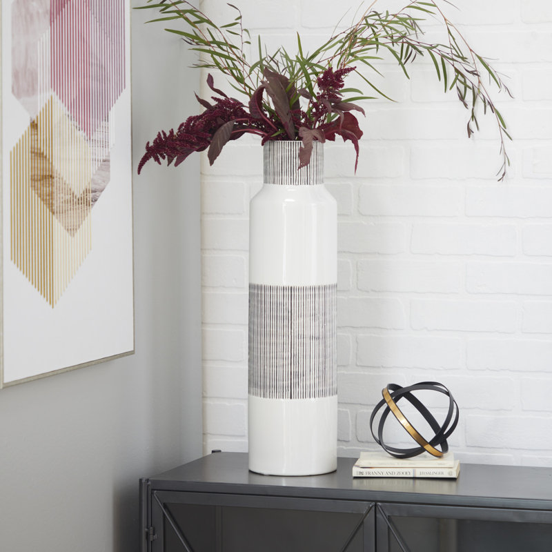 Cosmoliving By Cosmopolitan White Ceramic Modern Vase, 22" H x 6" W x 6" D