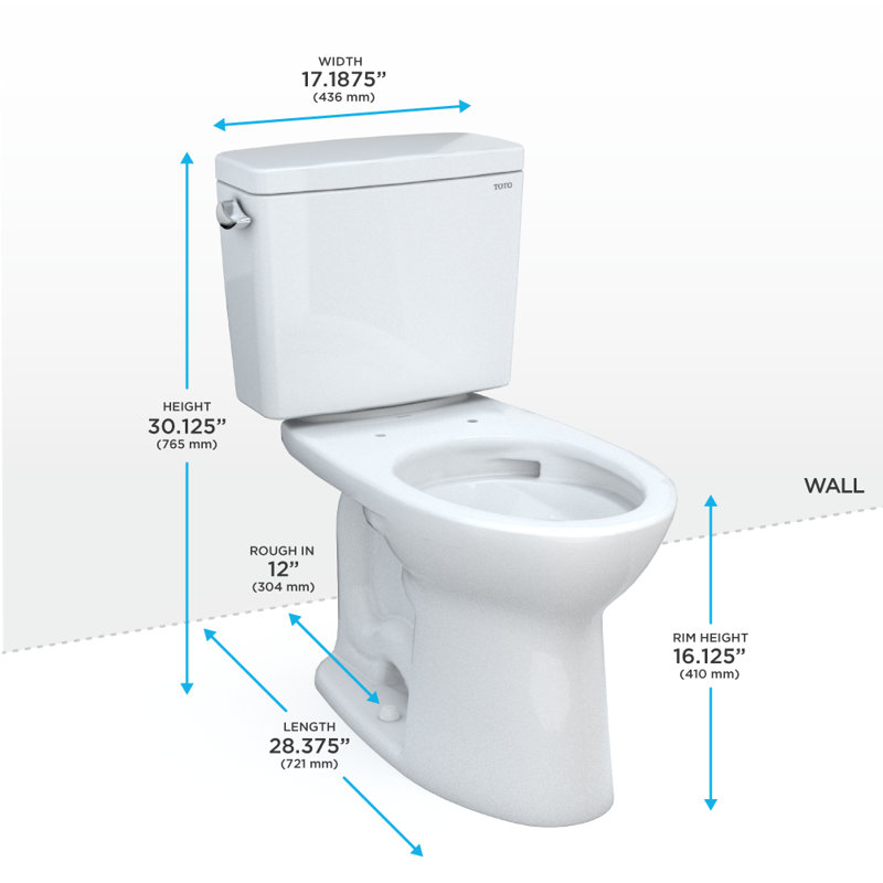 Drake® 1.6 GPF Elongated Two-Piece Toilet with Tornado Flush (Seat Not Included), Ebony, 12"