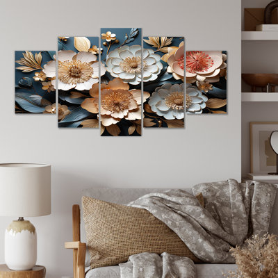«White and Blue Poppies Flowers Tree II», ensemble d'art mural abstrait floral
