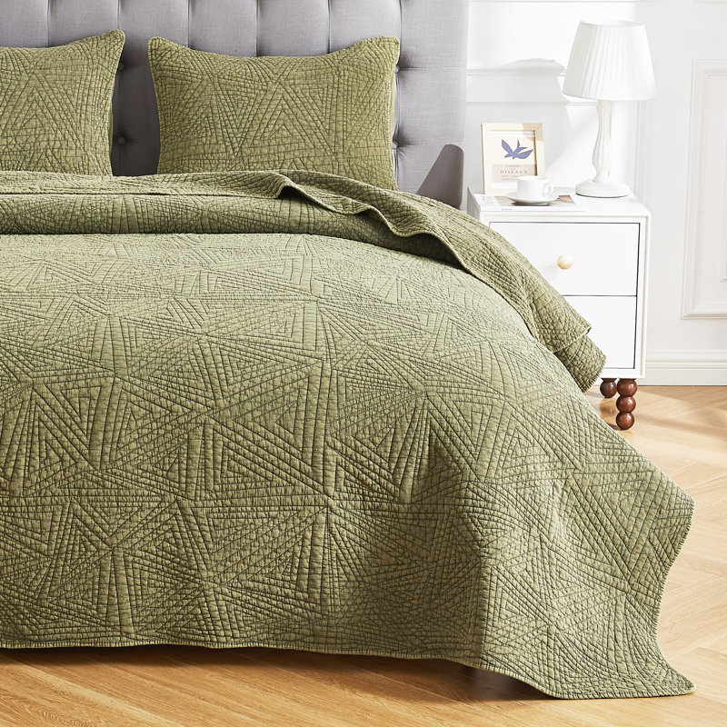 Ensemble de courtepointe Triangles, Vert olive, Lit simple