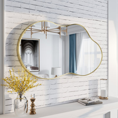 Amara Irregular Tempered Glass and Aluminum Alloy Framed French Cleat Mounted Wall Mirror