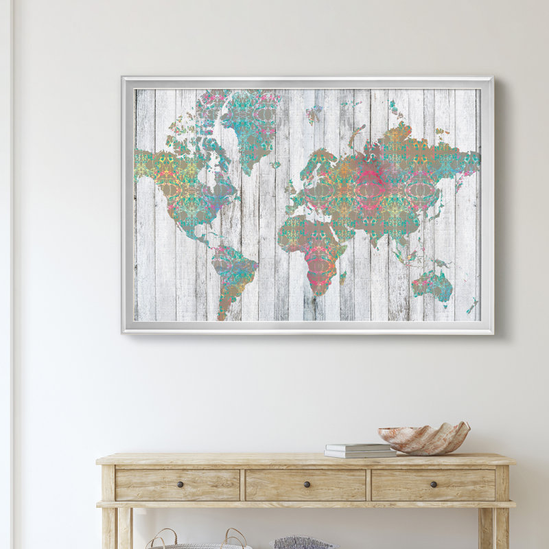 Boho Map II - reproduction de cadre photo, Argent, H 18,5 po x l 24,5 po x P 1,5 po